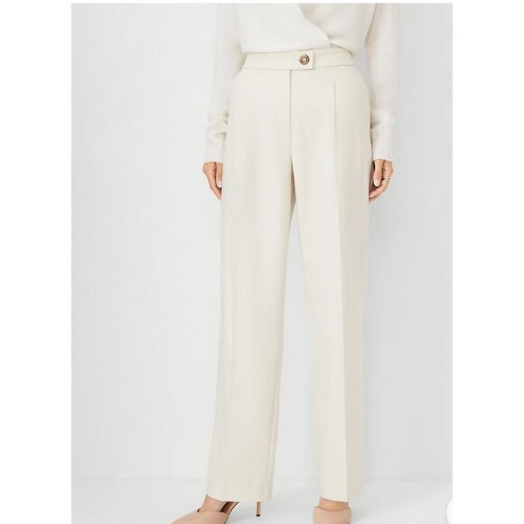 Classic Tailored Ann Taylor Straight Leg High-Rise Pleated Pants Cream SZ 14 NWT - Picture 1 of 10